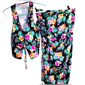 No Boundaries Women's 2Pc Beachy Floral Skirt Set  XL
